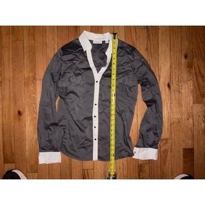 New York & Company Stretch Button Down Colorblock Womens Small T46-32